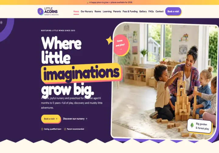 Little Acorns Nursery website screenshot